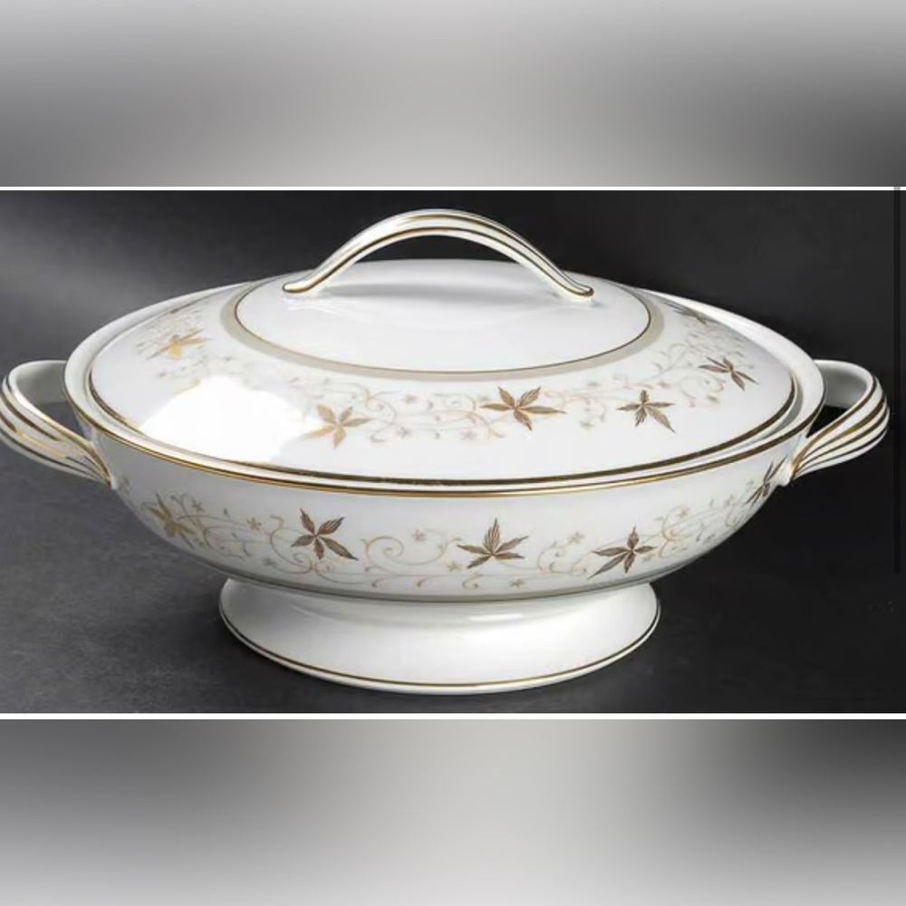 Vintage Warwick by Noritake China Elegant White and Gold Maple Leaf Serving Dish